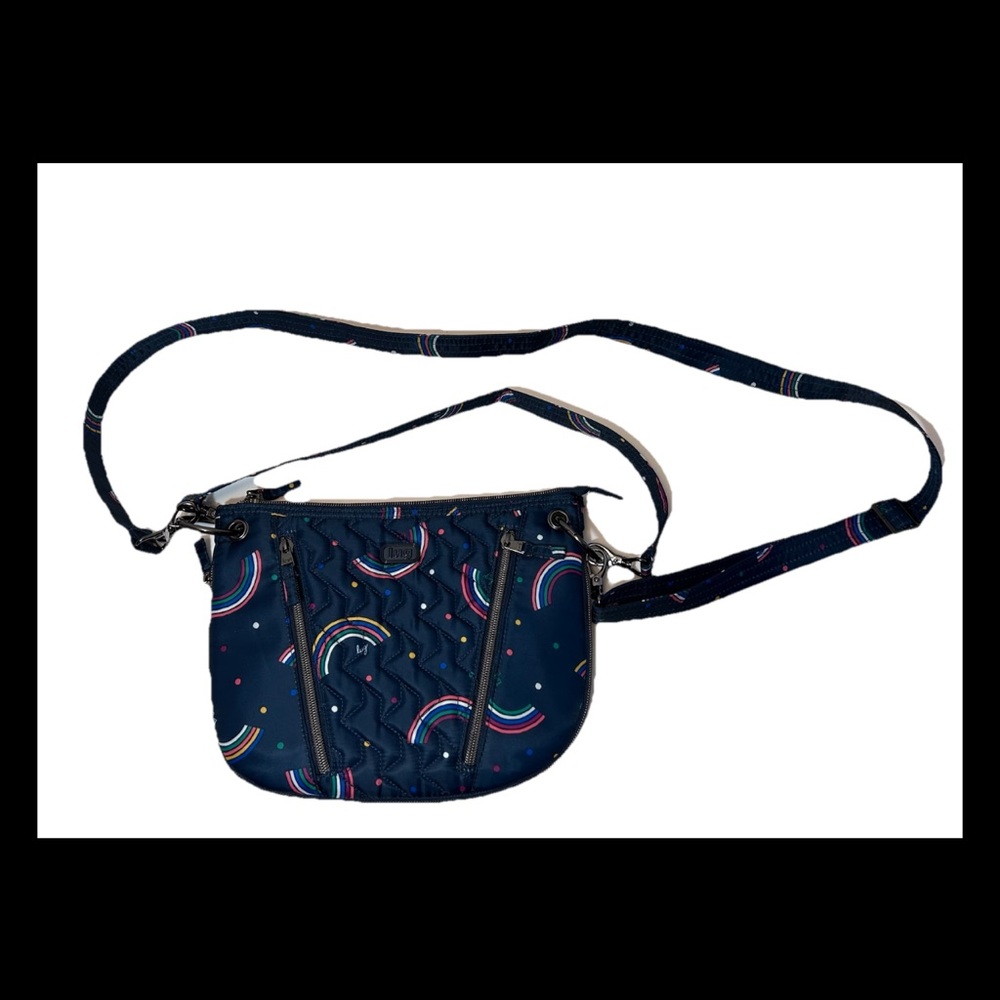 Lug Swivel Rainbow Navy Crossbody Convertible Purse Bag 11" Across x 8" Tall